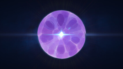 Shiny glowing purple orb with electric filaments radiating outward from a central white core