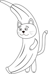 Coloring page with a cat in a banana costume