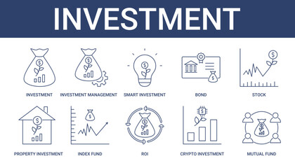 Investment Icon Set Collection with smart investment and investment management icon