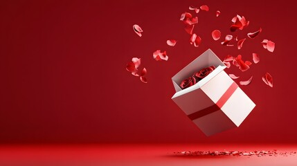 Gift Box Roses Falling Petals.