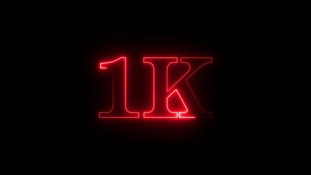 Glowing neon line 1k Ultra HD icon isolated on black background. 4K Video motion 1K followers. animation in Easy to put into any video