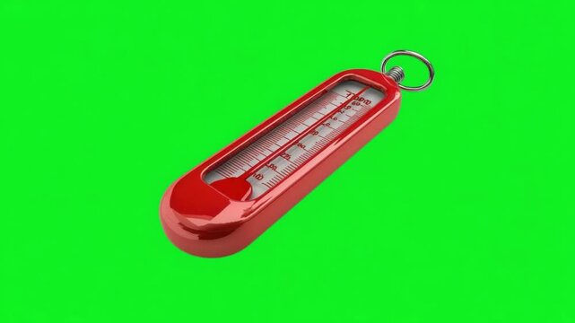 Bright Red Thermometer with Clear Measurement Scale on Green Background for Health and Cooking Use