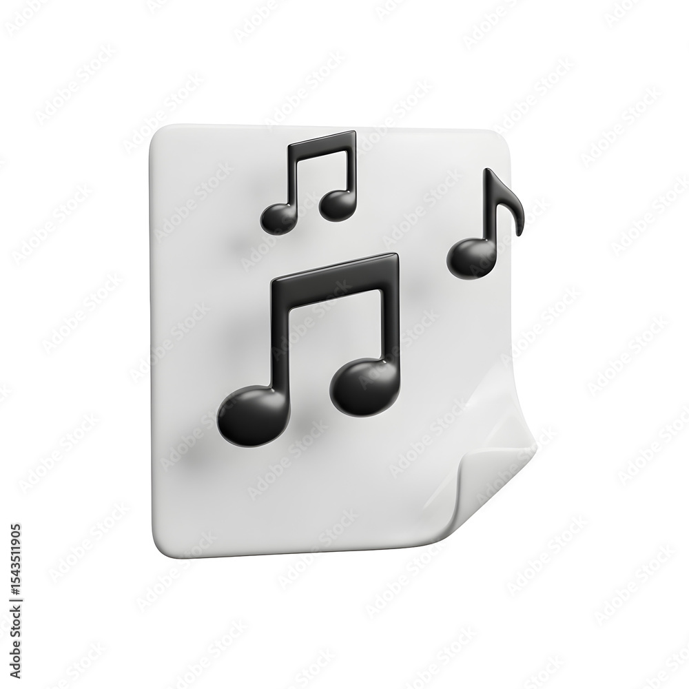 Fototapete Isolated musical notes floating on a white paper against a transparent background creates a 3D rendered graphic for music related projects.