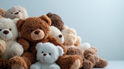 A delightful array of teddy bears in various colors and sizes creates a heartwarming scene, inviting feelings of nostalgia, comfort, and childhood memories.