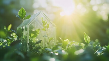 Glass Greenhouse in Lush Greenery.