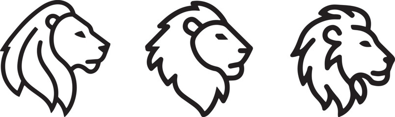 Lion Head Outline Icons, Simple Line Art, Animal Logo Designs.