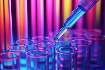 Vibrant Laboratory Scene Featuring Test Tubes and a Glass Pipette, Highlighting the Intricacies of Scientific Research and Experimentation with Radiant Backgrounds
