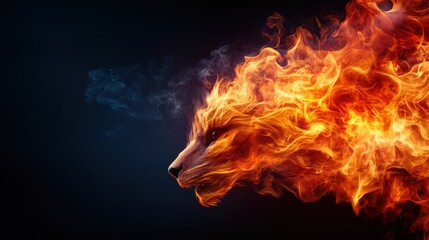 Fototapeta premium An artistic representation of a lion's head formed from vibrant flames, capturing the essence of power and passion through swirling fire, embodying strength and ferocity.