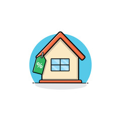 House with Discount Tag Vector Illustration. Real Estate Investment Concept Design
