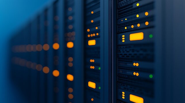 Illuminated server racks in a modern data center - Powered by Adobe
