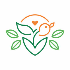 Love Leaves Birds Logo Line Art Vector Minimalist Icon Design