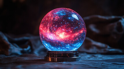 Mystical crystal ball glows with vibrant cosmic colors