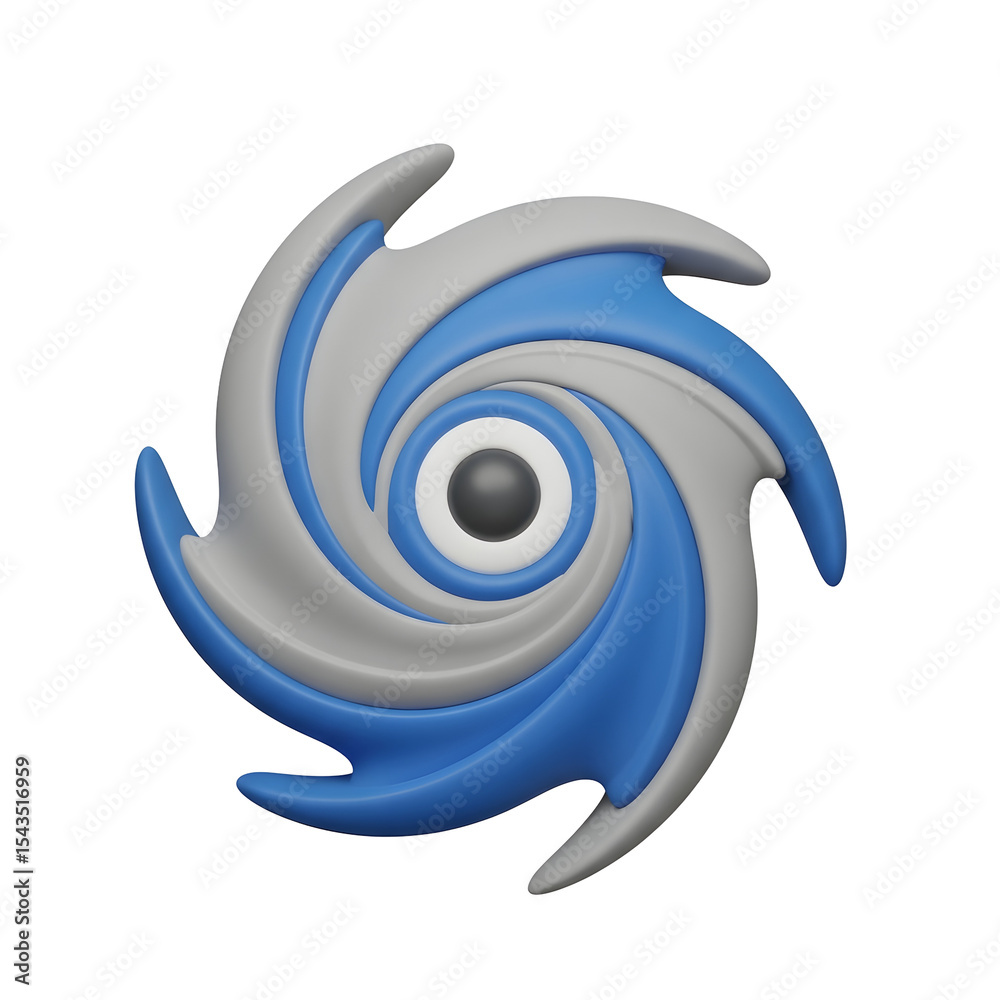 Fototapete 3d rendered swirling vortex in shades of blue and gray with a central eye-like element against a bla