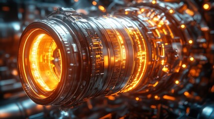 Futuristic engine component with glowing inner workings