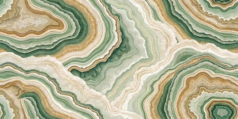 Abstract Agate Stone Texture with Green Beige and White Layers