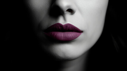 Obraz premium Monochromatic Close-Up of Deep Berry Lips