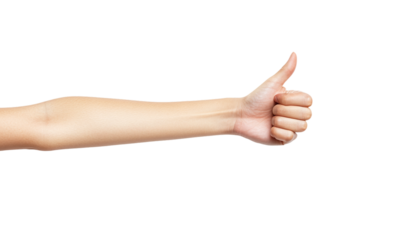 Hand showing thumb up sign isolated on transparent background.