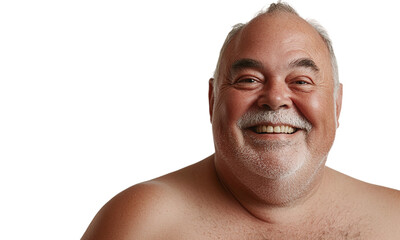 Obraz premium Portrait of a shirtless senior overweight man smiling, isolated on transparent background.