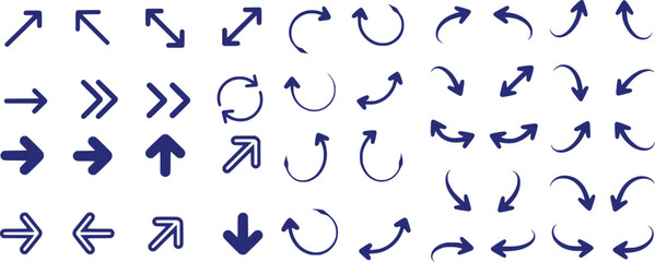 Collection of Directional Arrows A Variety of Vector Icons Depicting Different Angles and Shapes for Navigation and Orientation Purposes