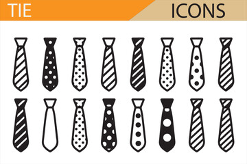 Obraz premium Set of Tie Icons Representing Various Patterns, Designs, and Styles for Men’s Fashion, Formal Clothing Accessories, Vector Graphics