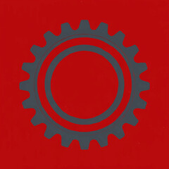 Gear Icon in Gray on Red Background

