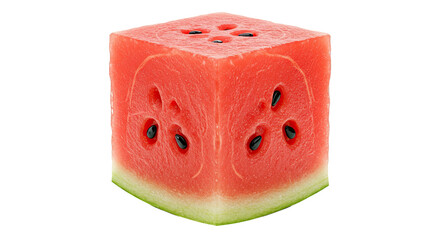 A Cube of Fresh Watermelon with Black Seeds on a Black Background