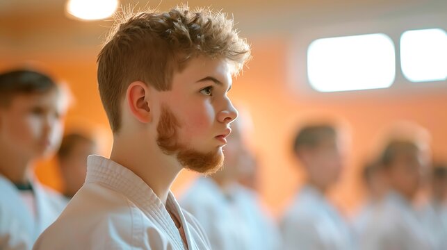 Young martial arts student in class
