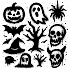 Halloween Graffiti Icons with Blood Splatter Spray Paint Style – Transparent PNG