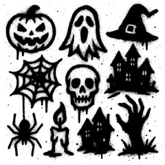 Halloween Graffiti Icons with Blood Splatter Spray Paint Style &ndash; Transparent PNG