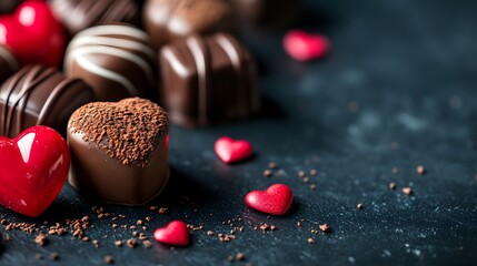 Heart Chocolates on Dark Background.