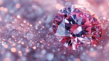 Fototapeta premium Diamond surrounded by bokeh light effects, with refractions bouncing through crystal-clear edges