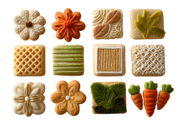 Collection of different kinds of biscuits on transparent background