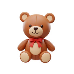 A detailed 3D render of a cuddly toy animal with brown fur and a red bow tie set against a transparent background. The design features large ears and soft textures.