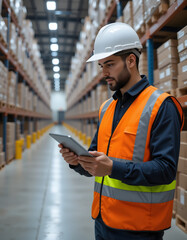 A logistics manager using technology to scan inventory, ideal for warehouse software or process optimization content.