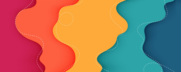 Colorful Abstract Wavy Layers Background with Paper Cut Style and Dotted Lines