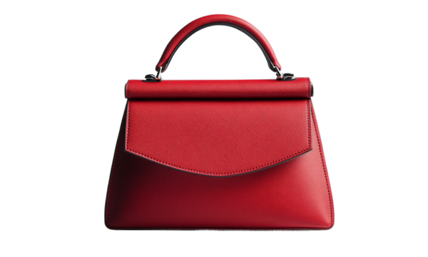 Elegant red bag female, white, isolated on transparent background.