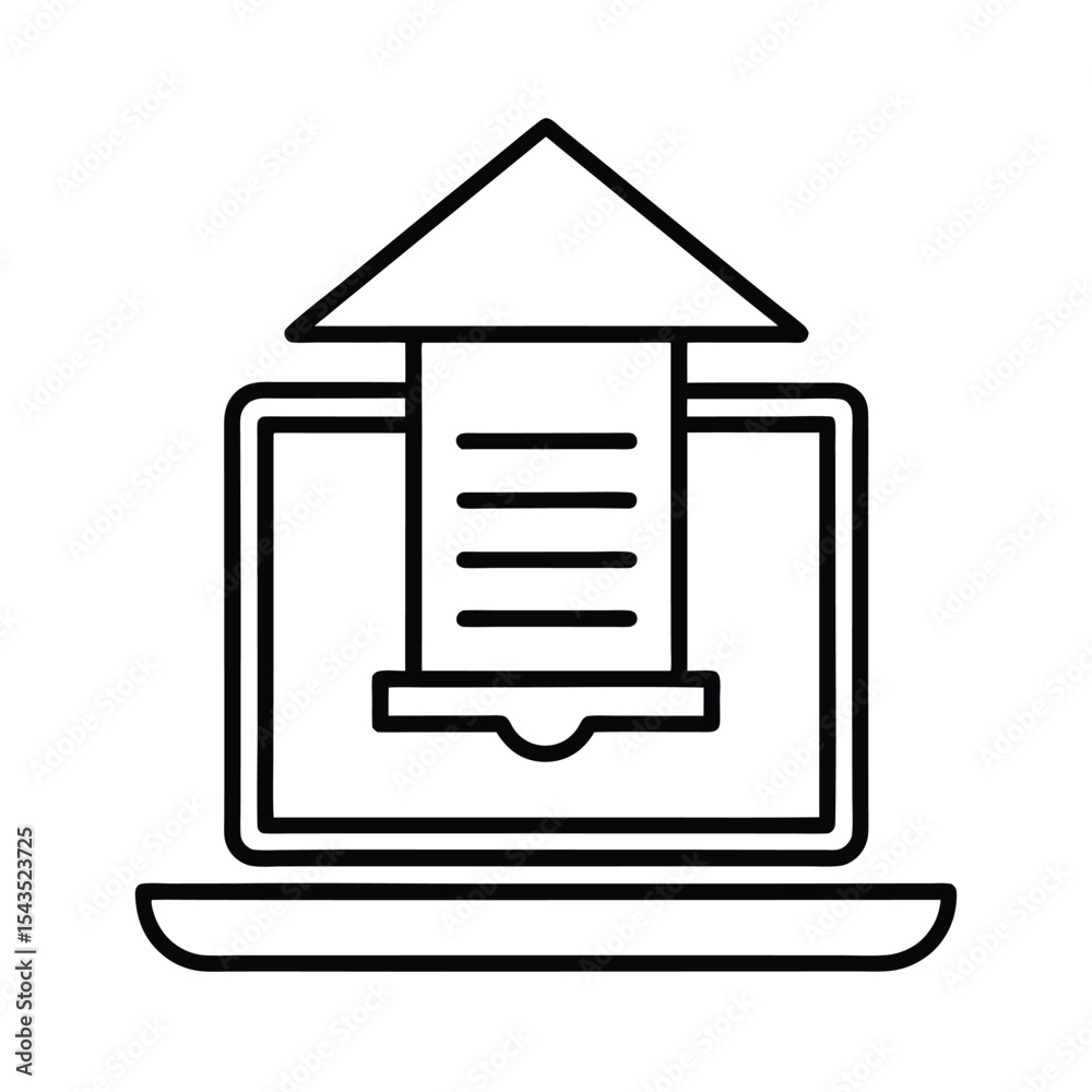 Fototapete Digital invoice and online documentation process shown with computer icon and outline graphics