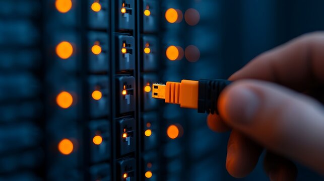 Connecting network cable to server rack