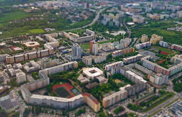 Aerial panorama of Prague 13 district under a clear sky.
