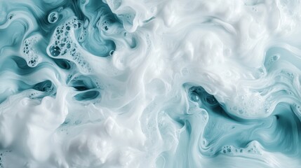 This striking abstract image of swirling blue and white fluid shapes evokes emotions of calmness and tranquility, representing the beauty of natural movement and rhythm.