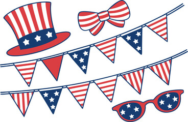 Fototapeta premium 4th of July Clipart Set for Independence Day. Patriotic 4th of July Clipart Collection. USA Independence Day Clipart Bundle. Red White and Blue Clipart for 4th of July. American Holiday Clipart