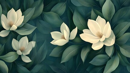 Magnolia Blossoms Dark Foliage.