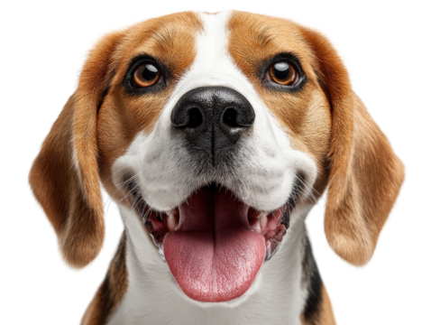Beagle Happiness: A delightful beagle, panting with pure joy, its eyes full of happiness, in a striking portrait that celebrates the simple pleasure of canine companionship.