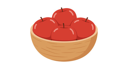 Fresh red apples in wooden bowl on transparent background, copy space