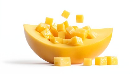 Mango Cubes Falling into Half.