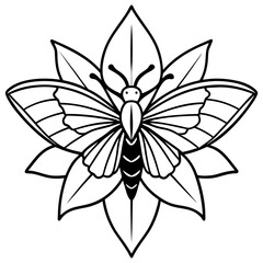 Moth Hovering Near Flower Petals – Light Symmetrical Line Design