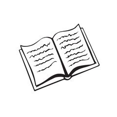 Open book outline symbol icon design. Vector illustration, clip art isolated on white background in doodle style
