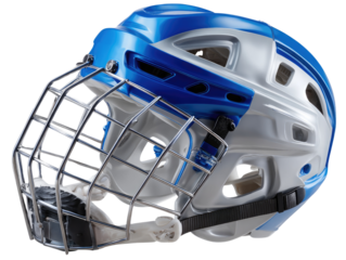 Hockey Helmet: A close-up of a hockey helmet, designed to protect against injury during play. The helmet's features are highlighted, emphasizing its importance in maintaining player safety on the ice.