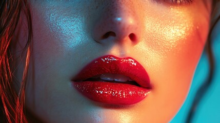 Obraz premium Glamorous close-up of shiny red lips.