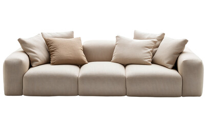 Obraz premium Minimalist beige couch or sofa with cozy pillows. modern living room interior concept, isolated on transparent background.